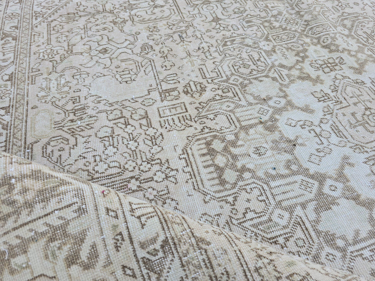 8x11 Hand-Knotted Wool Oushak Rug: Neutral Turkish Boho Decor