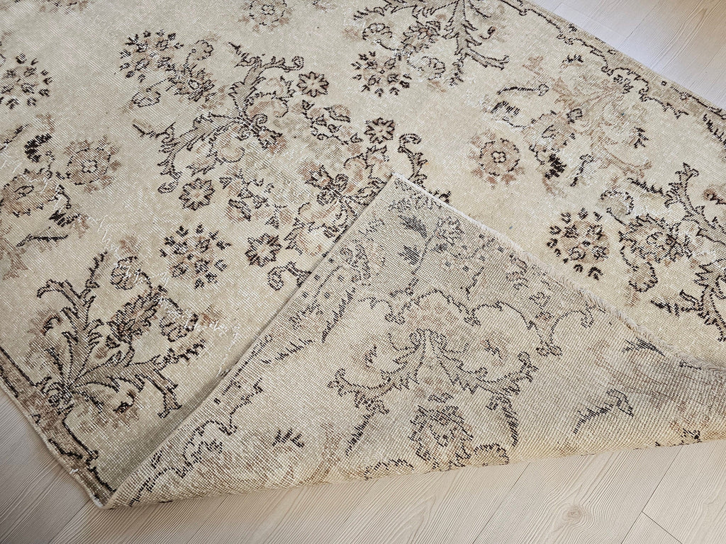 5x8 Handmade Neutral Floral Design Wool Turkish Area Rug  //5.10x7.80 feet