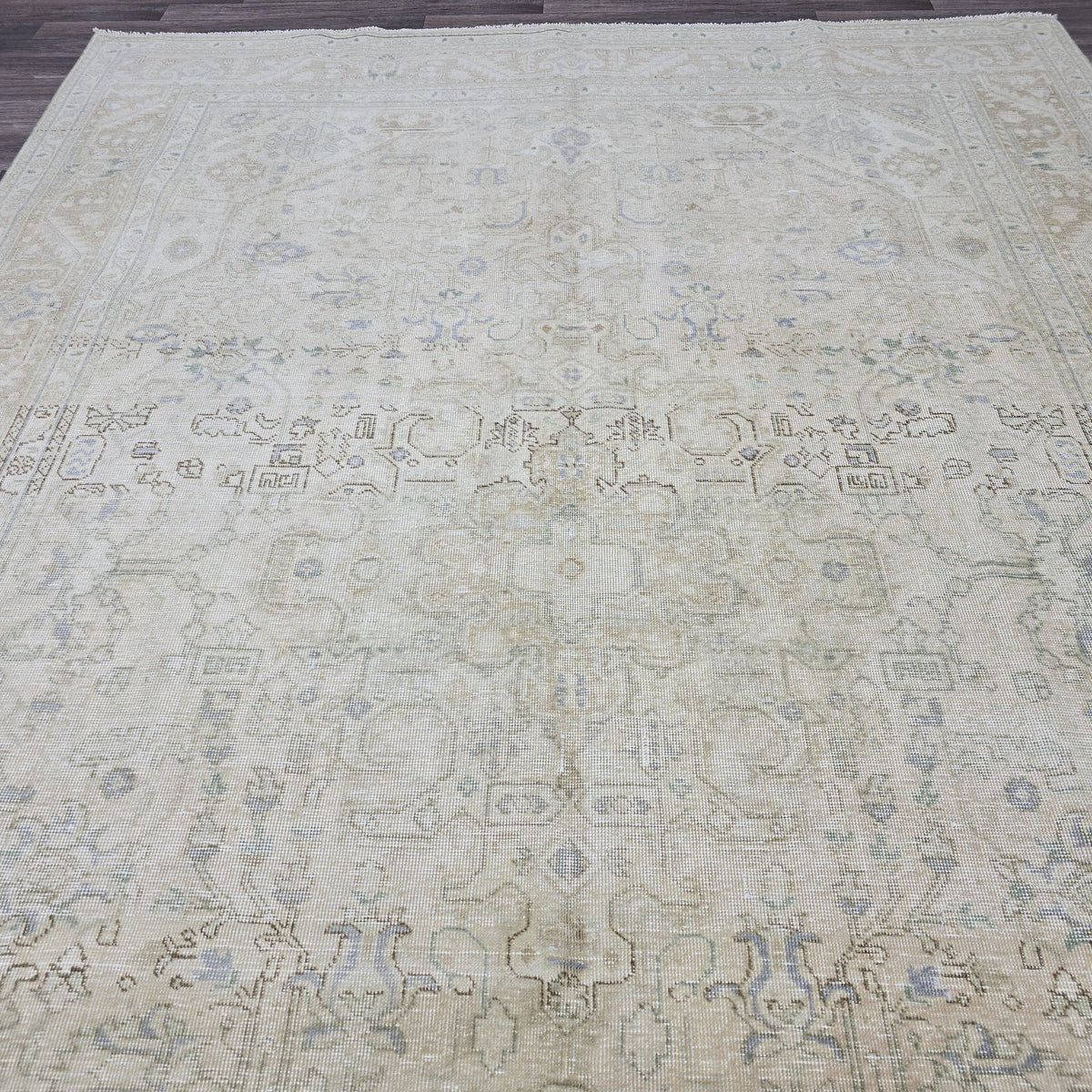 8x11 Vintage Oushak Rug: Neutral Anatolian Wool Carpet