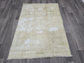 3x4 Neutral Oushak Turkish doormat, wool Vintage Bathmat, Small Turkish Rug