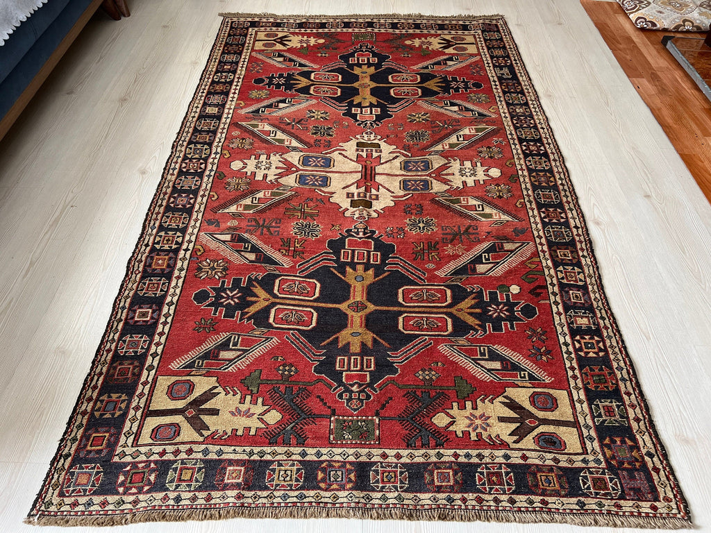 1930's Antique Caucasian Soumak Rug 4x7 - Traditional Wool Soumak Kelim Teppich
