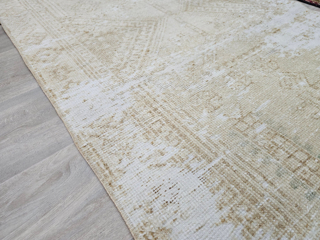 Hand Knotted Wool Runner Rug: Neutral Beige Turkish Oushak, 3x11