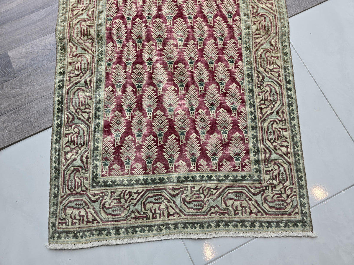 Hand Knotted Oushak Runner: Extra Long Vintage Turkish Hallway Rug