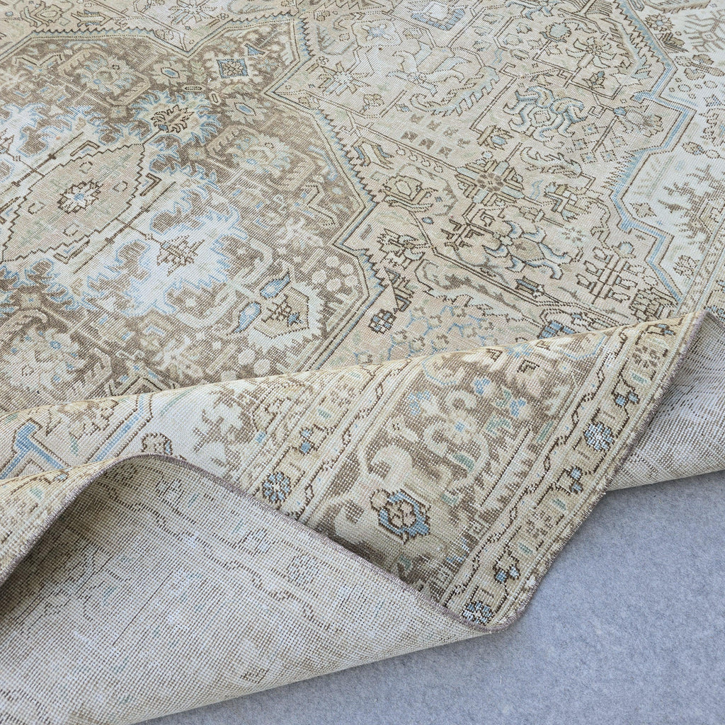 9x12 Oversize Vintage Oushak Rug: 9.5x12.5 ft, Hand-Knotted Wool, Muted Beige