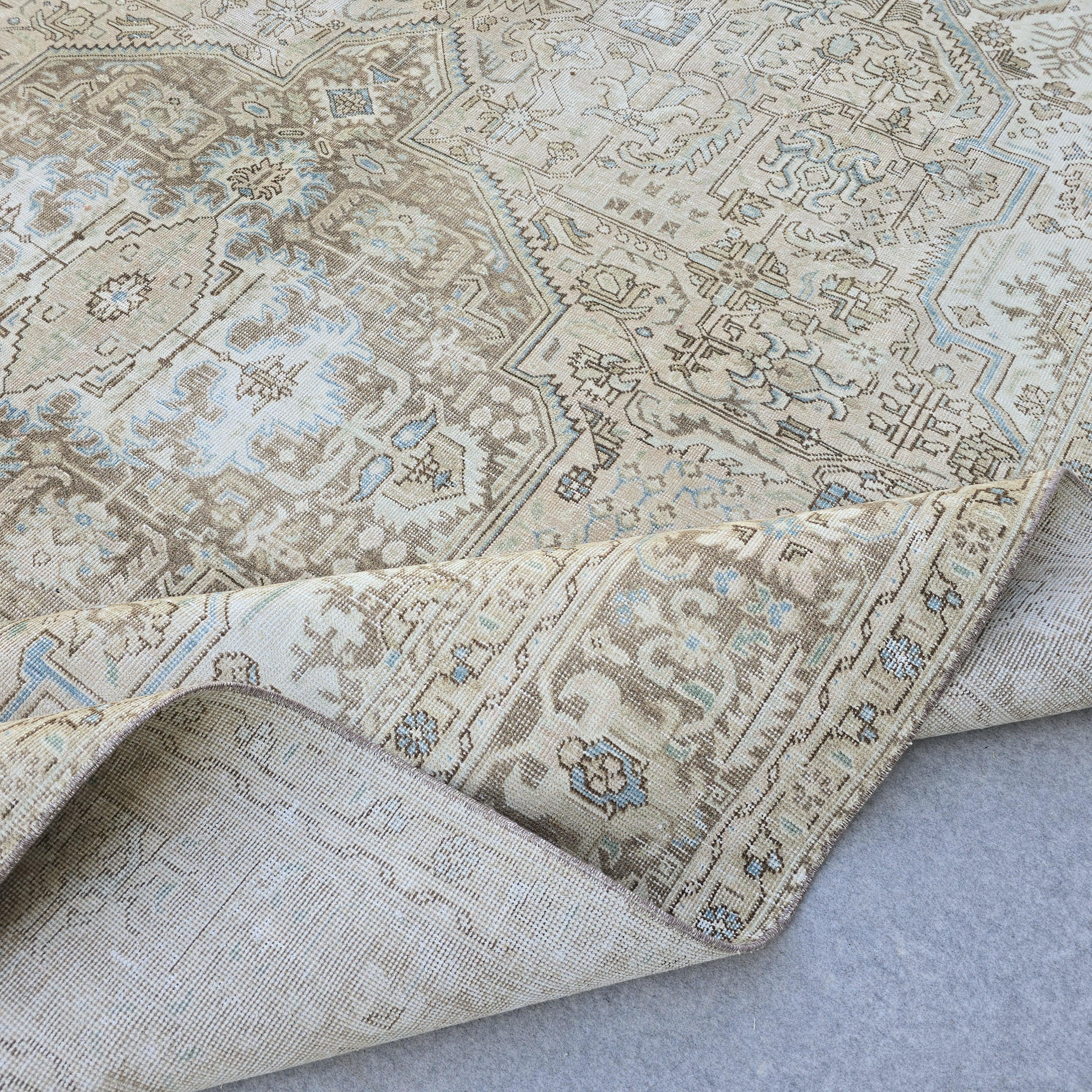 9x12 Oversize Vintage Oushak Rug: 9.5x12.5 ft, Hand-Knotted Wool, Muted Beige