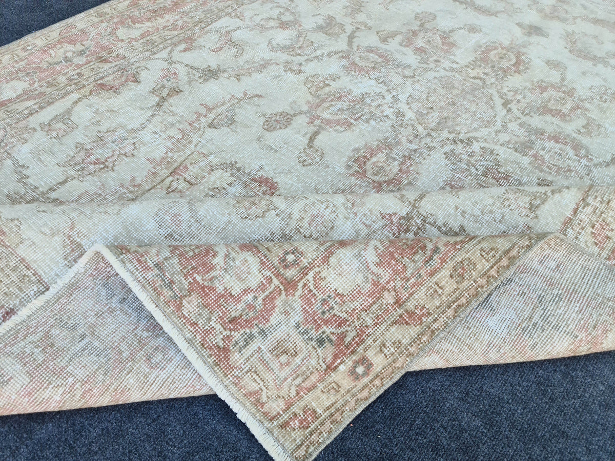 6x9 Faded Turkish Rug: Hand Knotted Wool Oriental Carpet