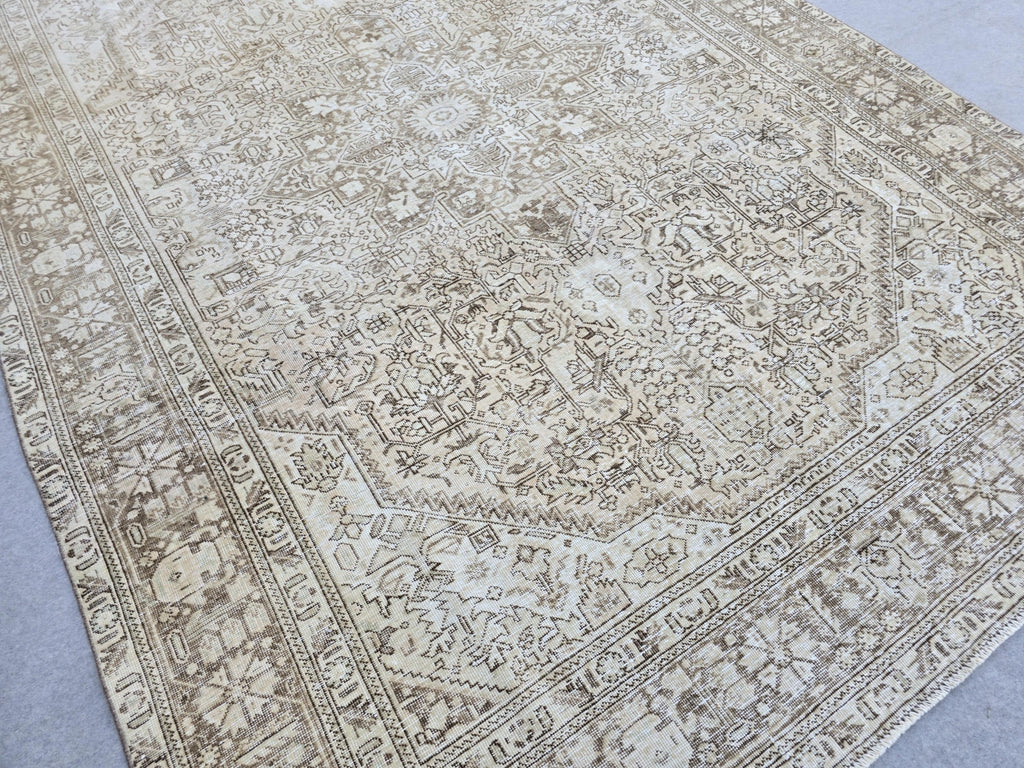 Turkish Rug 8x11, Mushroom Taupe Wool Area Rug, Star Medallion Heriz Style Carpet for Living Room, Dining Room, Bedroom, Boho Decor