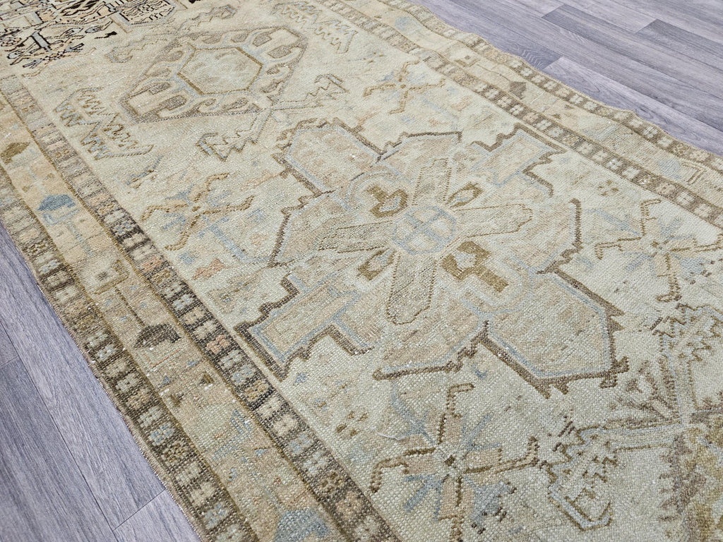 Vintage Geometric Runner Rug – 3.5x9.75 ft Distressed Hallway Carpet in Earthy Tones