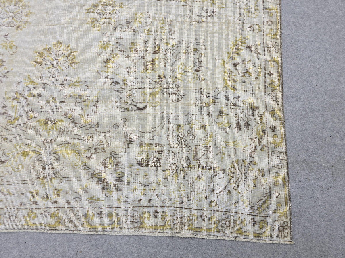 Oushak Rug 6x10, Gold Yellow Floral Turkish Vintage Carpet, Handknotted Wool Area Rug for Living Room Retro Boho Home Decor