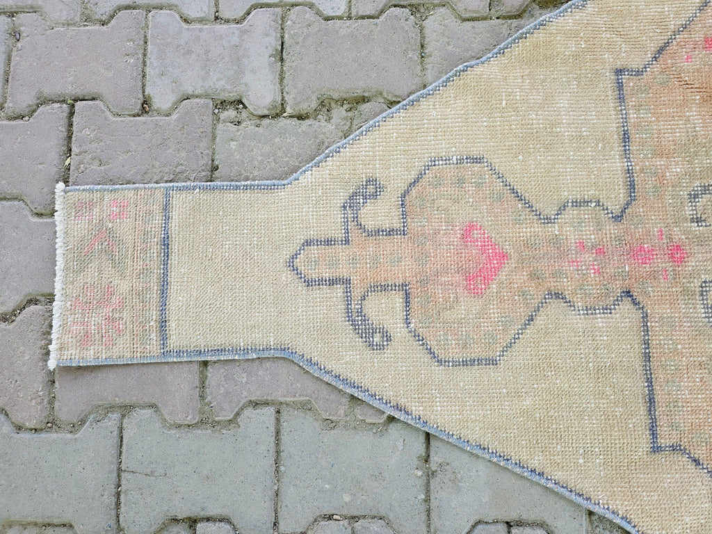 Vintage Geometric Turkish Rug: Hand-Knotted Wool Oushak Rug (3.3 x 7.5 ft)