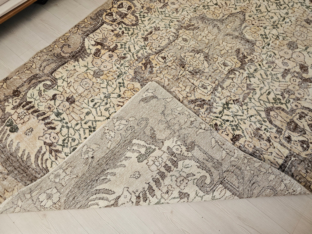 Hand Knotted Wool Turkish Oushak Rug 6x9: Vintage Anatolian Design