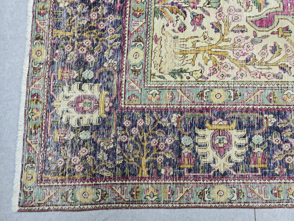 Hand Knotted Oushak Rug 9x13, Bold Magenta Floral Turkish Wool Carpet