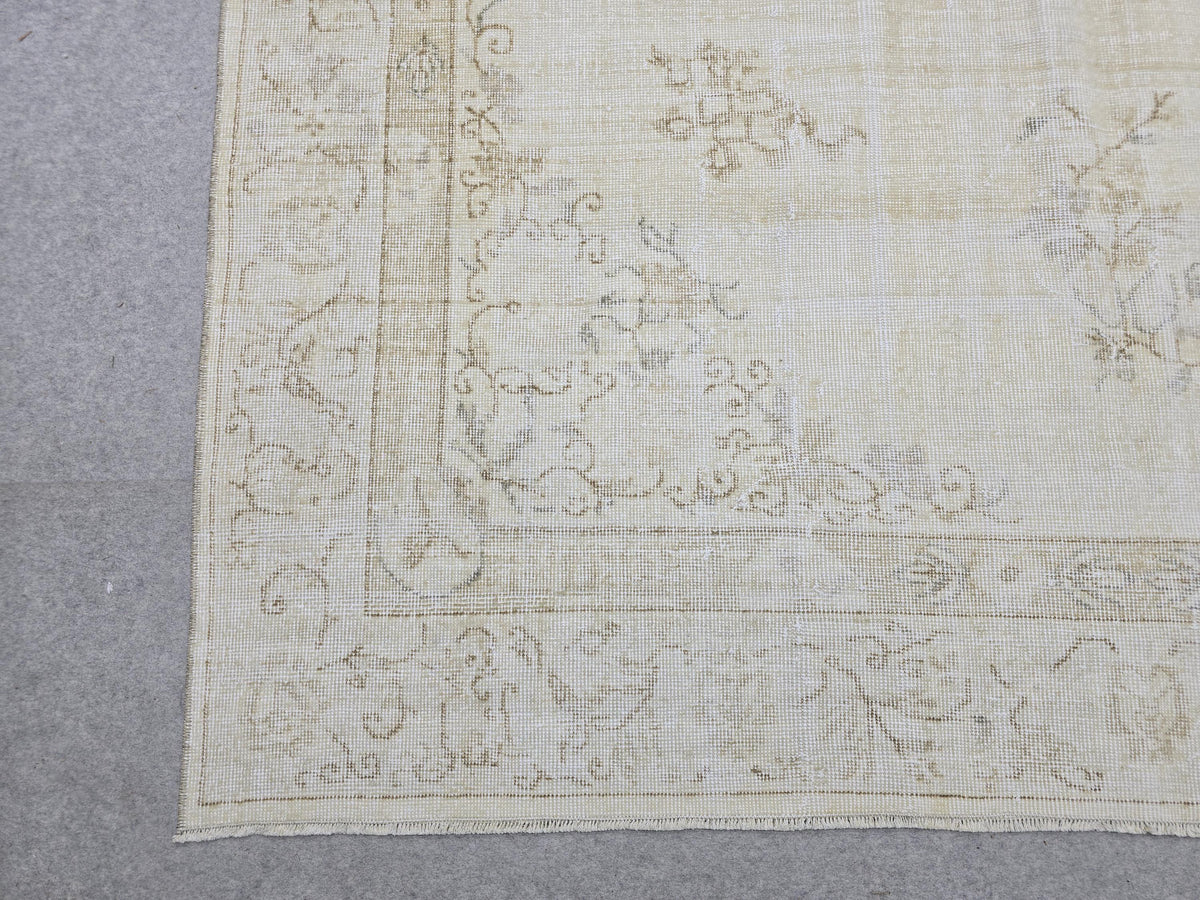 Vintage Turkish Wool Rug, Muted Cream Isparta Carpet, 7x10 Living Room Decor