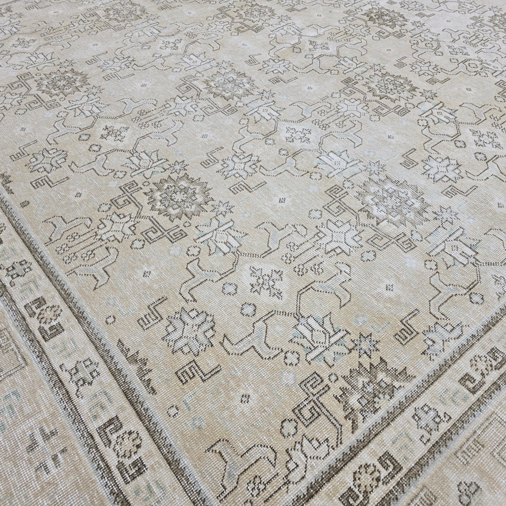Large Hand-Knotted Turkish Oushak Rug: 9.25 x 13 ft, Neutral Floral