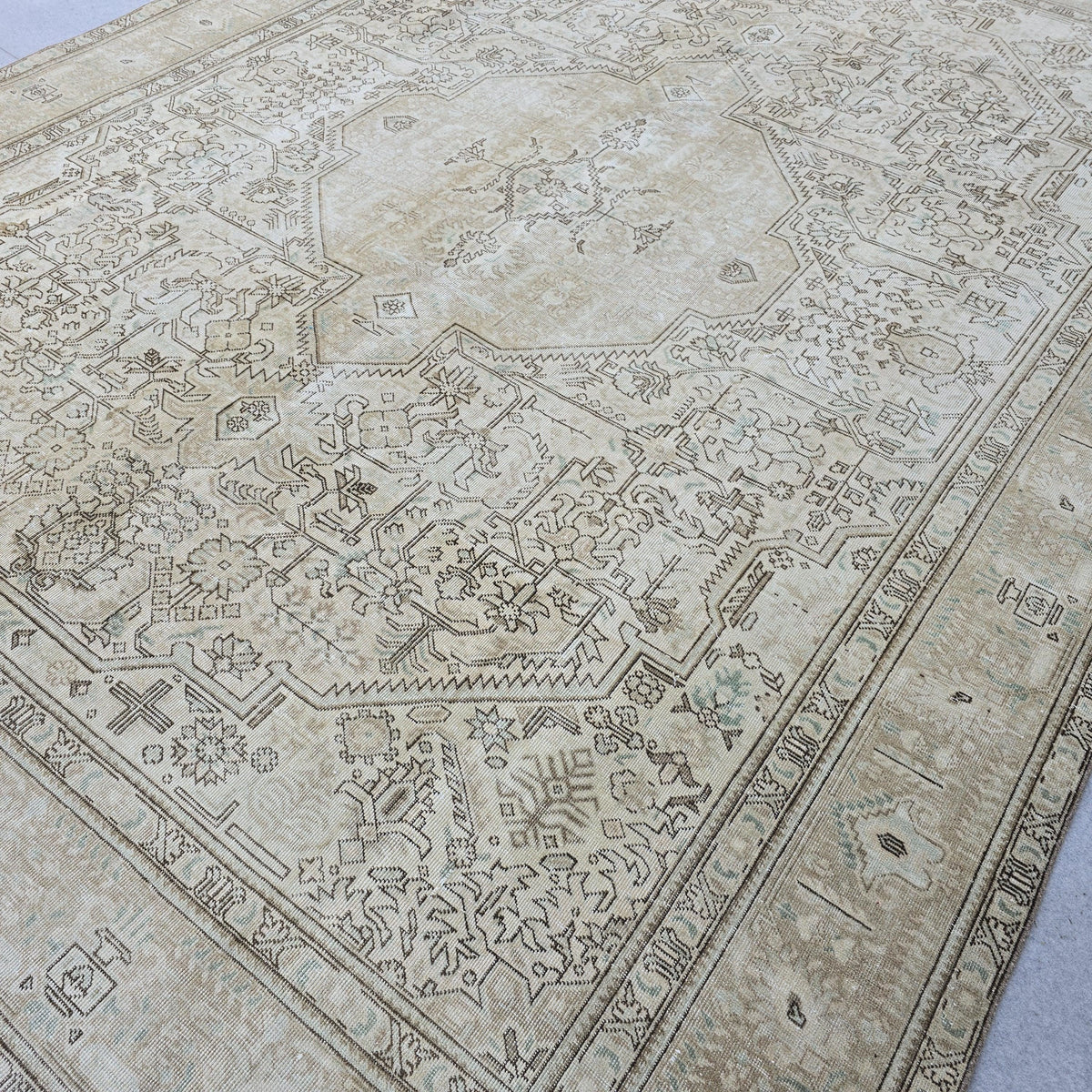 Turkish Rug 9x12 Neutral Beige Geometric Carpet Hand Knotted Living Room Area Rug