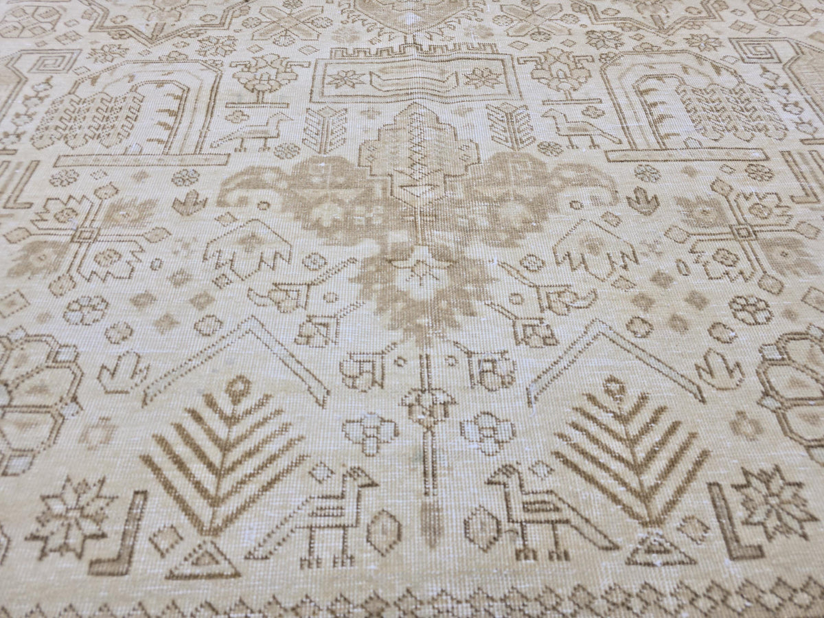 10x12 Turkish Area Rug: Neutral Beige Oushak Style Area Rug, 9'6" x 12'1"
