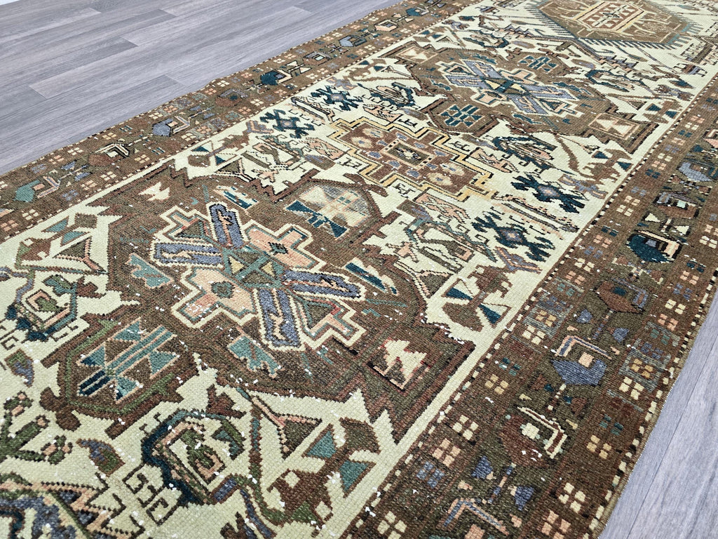 Handmade Wool Oushak Runner Rug: Vintage Turkish Hallway Carpet (4x10)