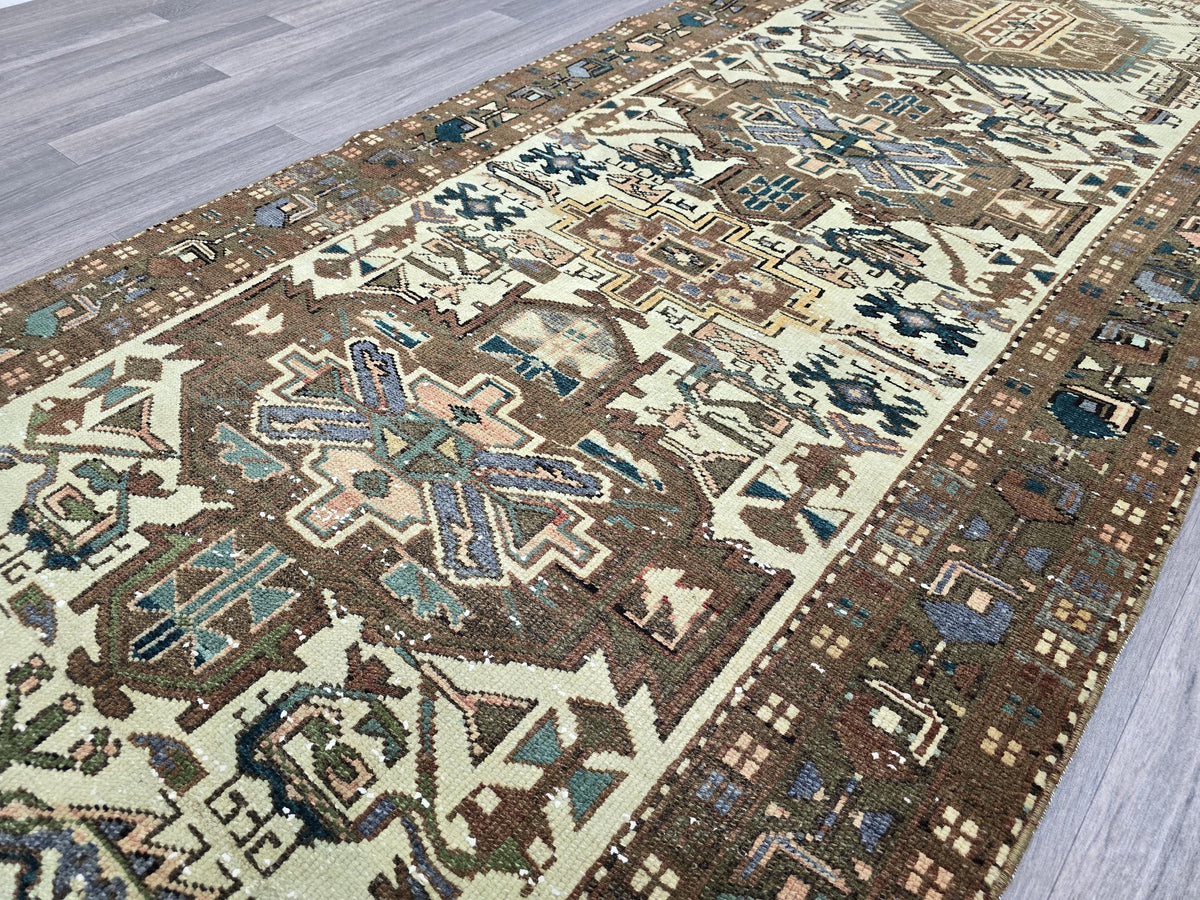Handmade Wool Oushak Runner Rug: Vintage Turkish Hallway Carpet (4x10)