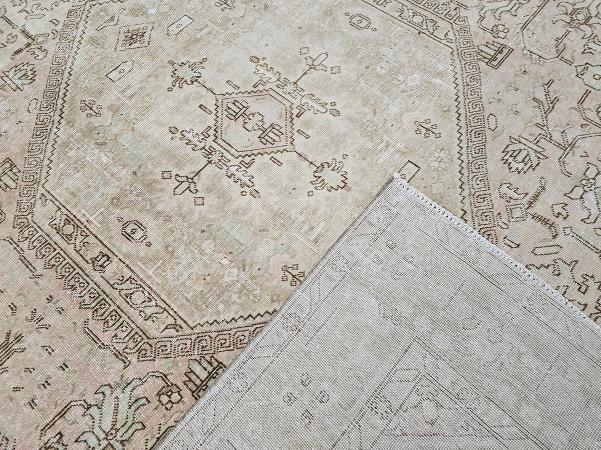 10x12 Vintage Hand-Knotted Turkish Rug: Neutral Anatolian Design