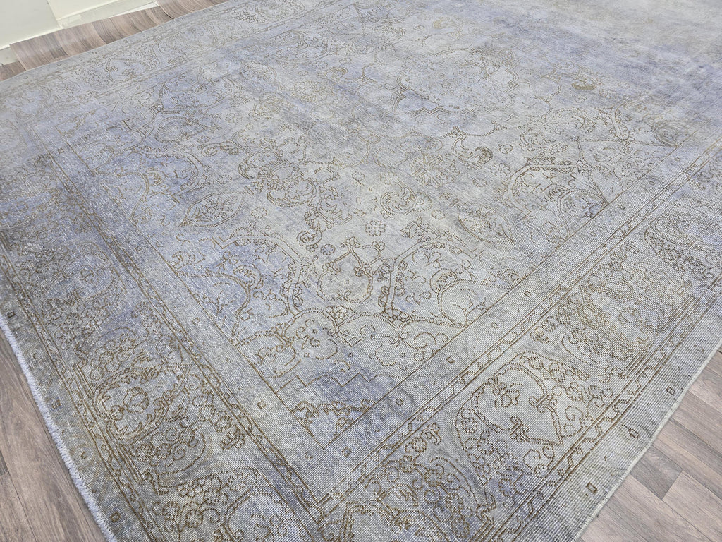 10x13 Vintage Handwoven Oushak Rug , Faded Neutral Turkish Area Rug, Muted Blue Gray Wool Carpet, Distressed Antique Style Rug