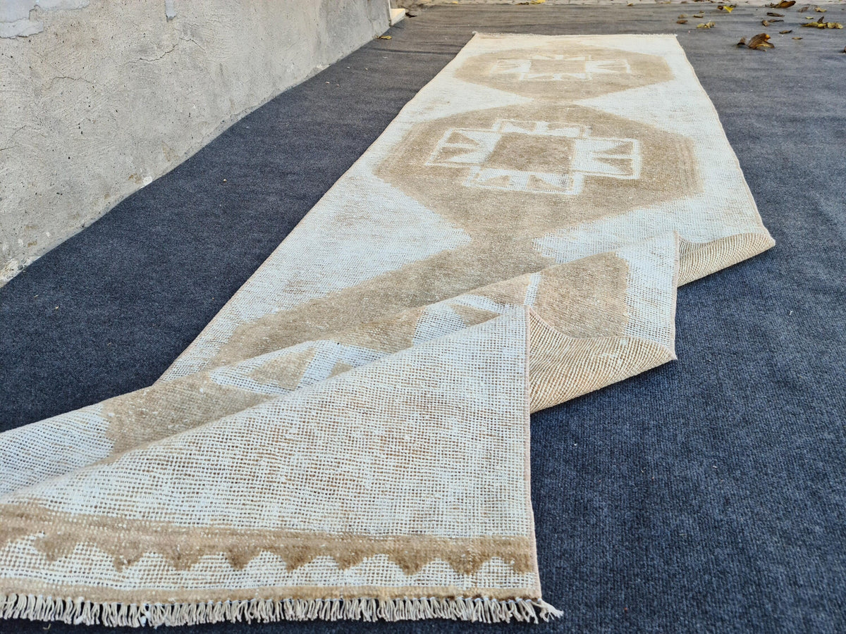 Hand Knotted Oushak Runner: Wide Turkish Hallway Rug (3.28x12.66 ft)