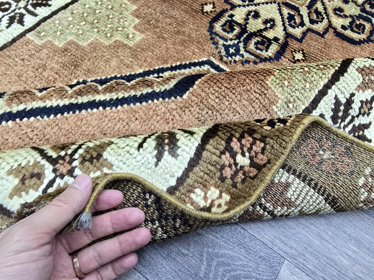 Vintage Turkish Runner Rug: 3x10 Brown Wool Hallway Oushak Rug
