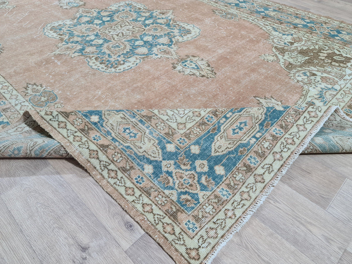 Large Vintage Hand-Knotted Turkish Oushak Wool Rug (7.2 x 10.5 ft)