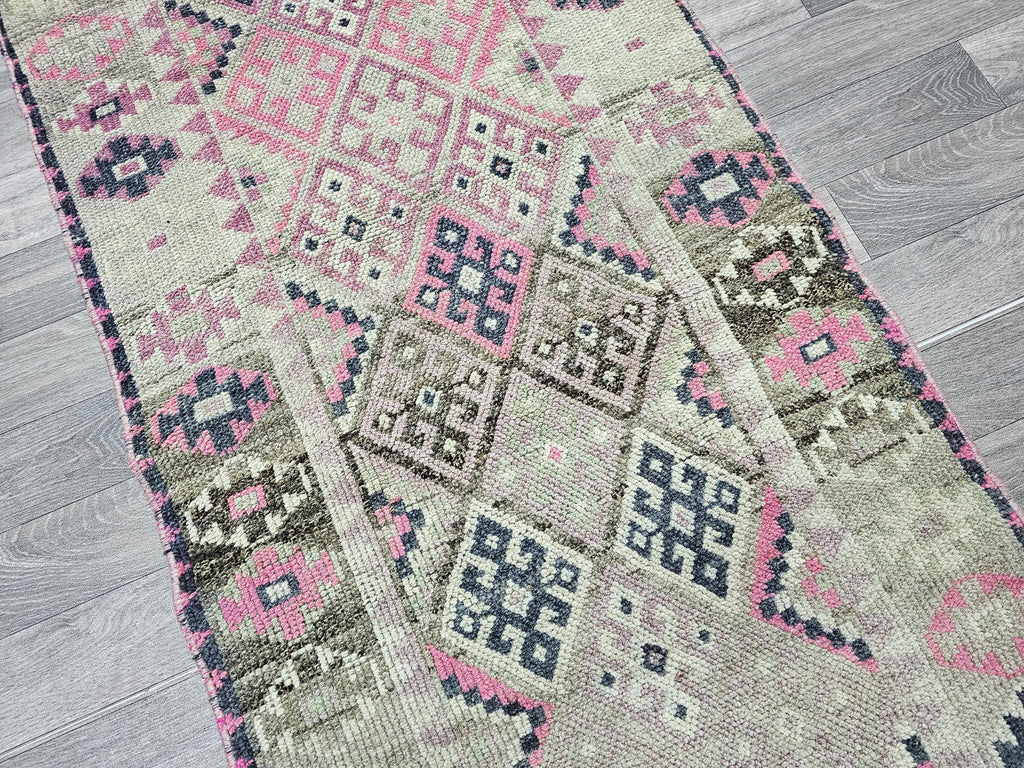 2.55x12 feet Narrow Vintage Wool Runner Traditional Handmade Herki Runner