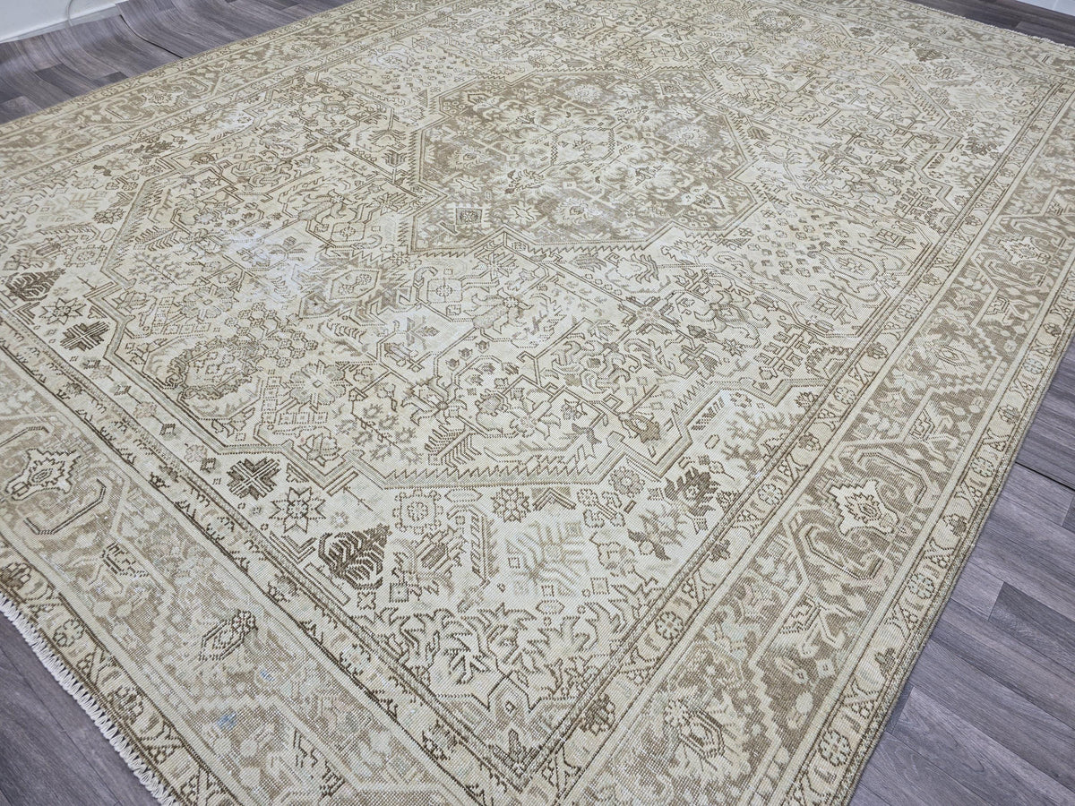 9x12 Vintage Wool Oushak rug - Neutral Oversize Vintage Carpet - Handmade Natural rug - Boho Decor rug - Rug for Livingroom and Bedroom