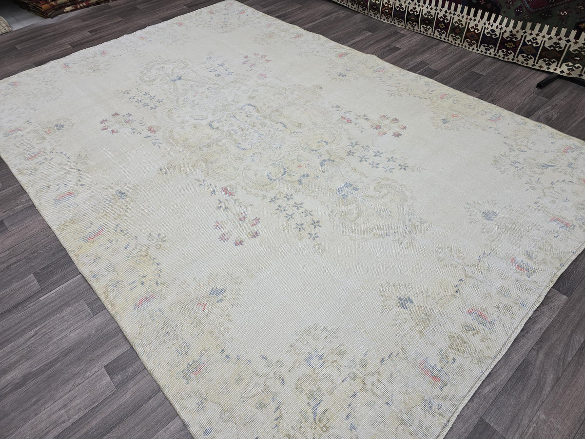 7x10 Vintage Turkish Area Rug, Handmade Neutral Tribal Decor
