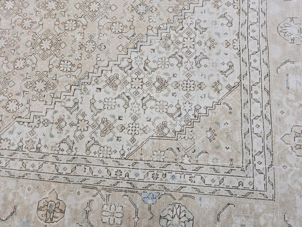 9x12 Oushak Rug | Muted Sand Beige Neutral Vintage Turkish Carpet | Hand Knotted Wool Area Rug for Living Room