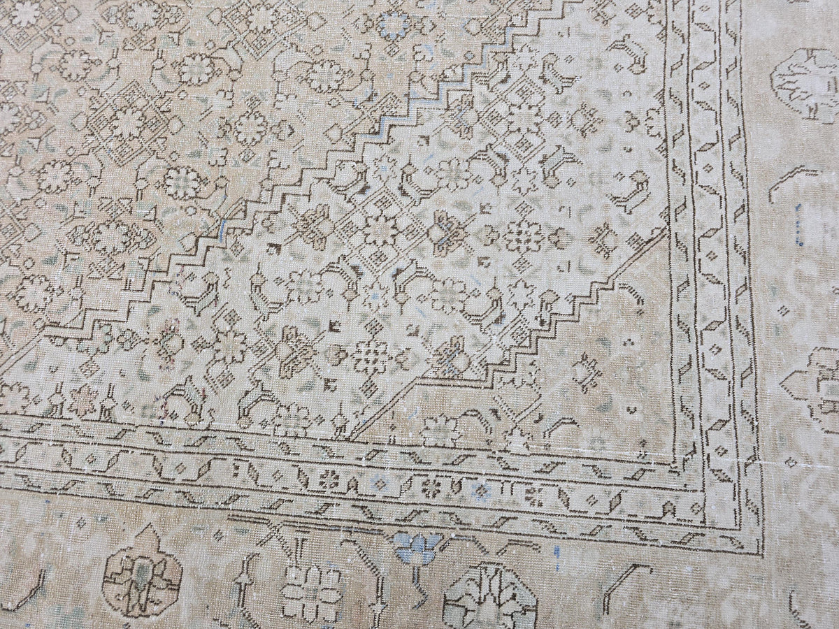 9x12 Oushak Rug | Muted Sand Beige Neutral Vintage Turkish Carpet | Hand Knotted Wool Area Rug for Living Room
