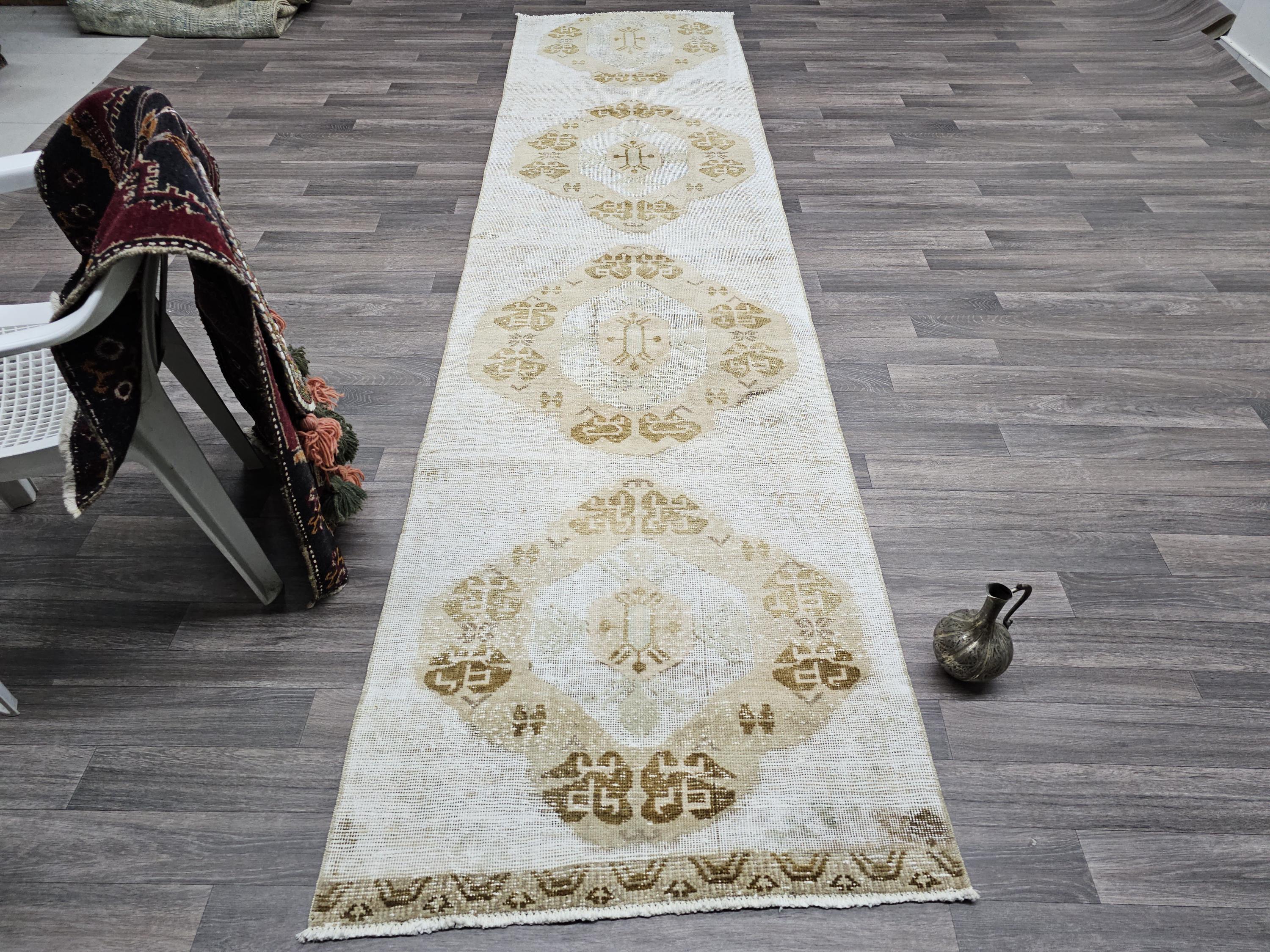 3x11 Vintage Oushak Runner / 2.90x11.45 feet / Hand Knotted Wool Turkish Muted Orienta Runner