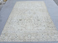 Vintage Rug 8x11, Soft Oatmeal Medallion Turkish Carpet, Faded Neutral Wool Area Rug, Living Room Bedroom Boho Farmhouse