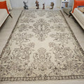 Cream Floral Turkish Rug: 5.75x10 ft Vintage Hand-Knotted Wool Isparta Oushak