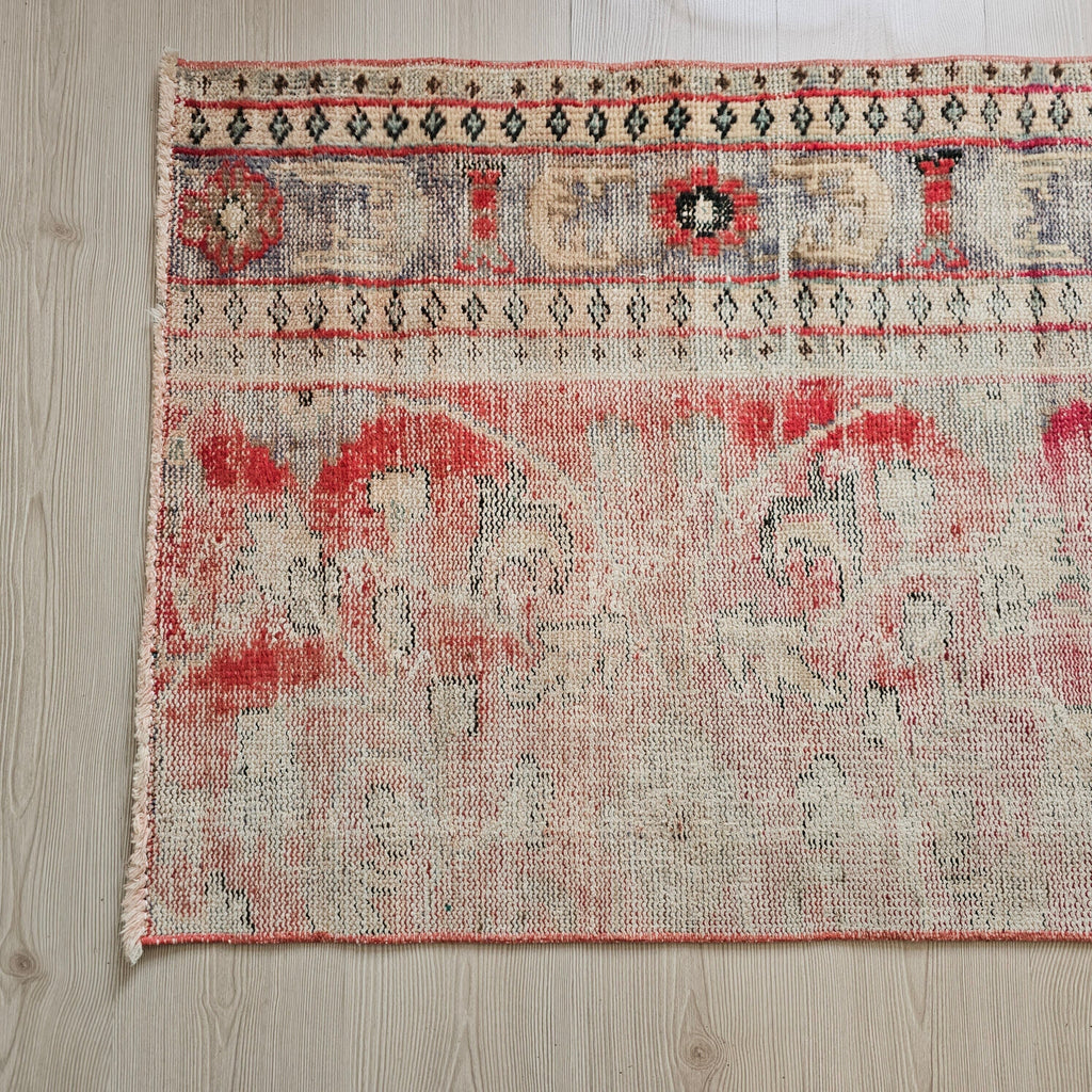 Vintage Turkish Oushak Runner Rug: 2.6x10 ft, Narrow Floral Wool Rug