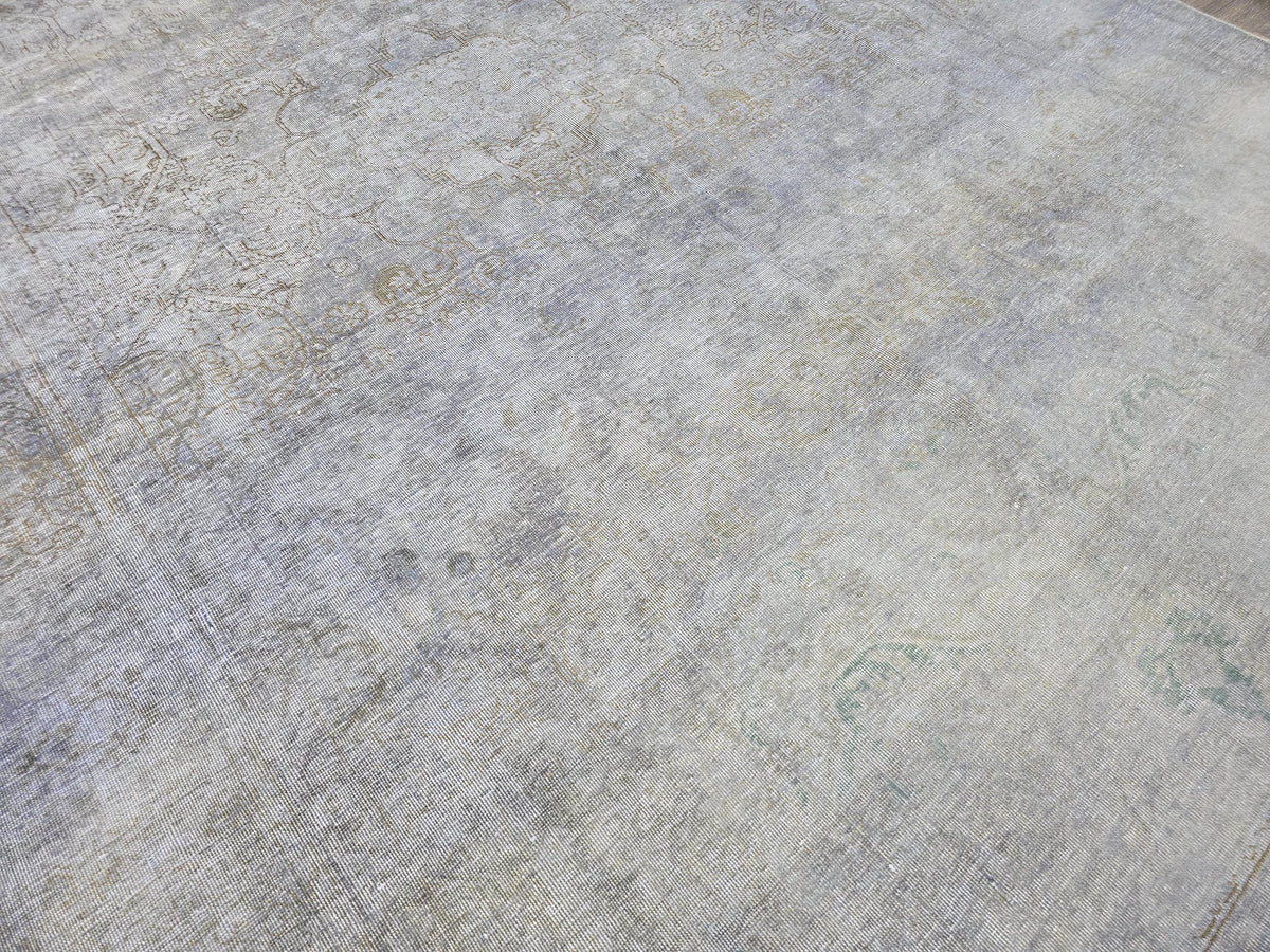 10x13 Vintage Handwoven Oushak Rug , Faded Neutral Turkish Area Rug, Muted Blue Gray Wool Carpet, Distressed Antique Style Rug