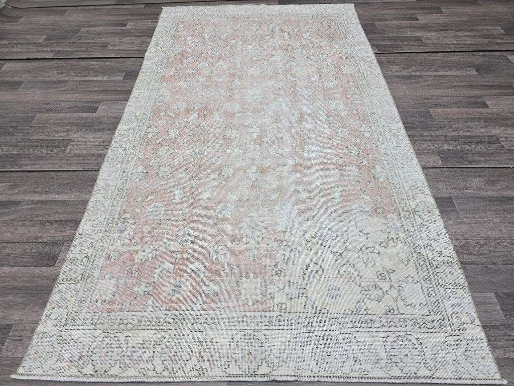 Vintage Turkish Oushak Rug: 4.5x8 Wool Handknotted Floral Carpet