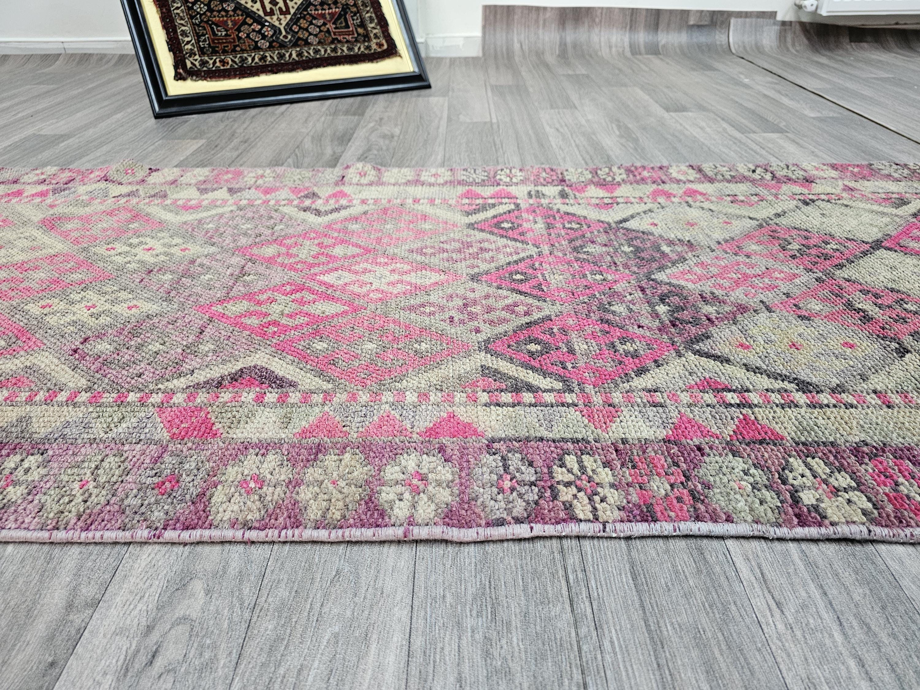 Hand Knotted Wool Turkish Runner: Vintage Geometric Hallway Rug (2.70x14.70 ft)