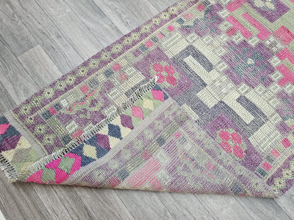Vintage Herki Runner Rug: Hand-Knotted Turkish Wool Hallway Rug (2.7 X 13.45 ft)