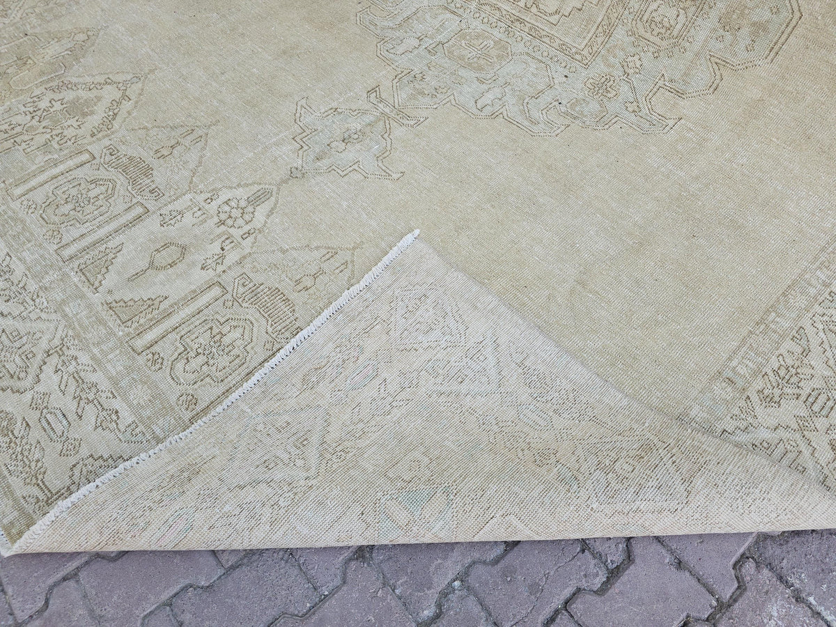 9x12 Hand-Knotted Wool Anatolian Rug: Neutral Beige & Ivory