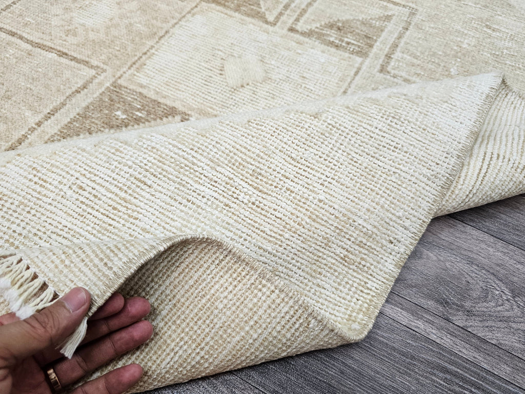 Vintage Turkish Oushak Wool Runner Rug: Neutral Faded Hallway Aisle Rug