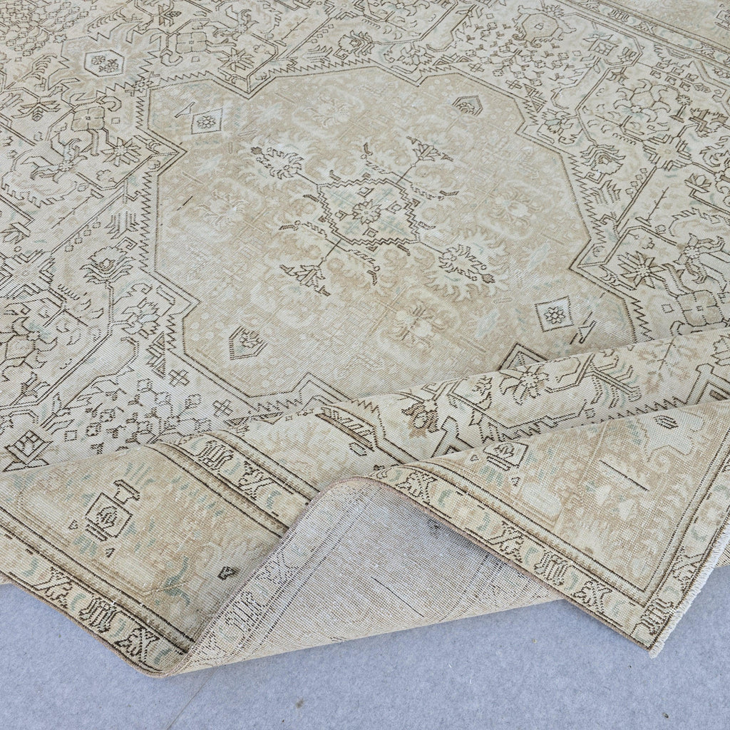 Turkish Rug 9x12 Neutral Beige Geometric Carpet Hand Knotted Living Room Area Rug
