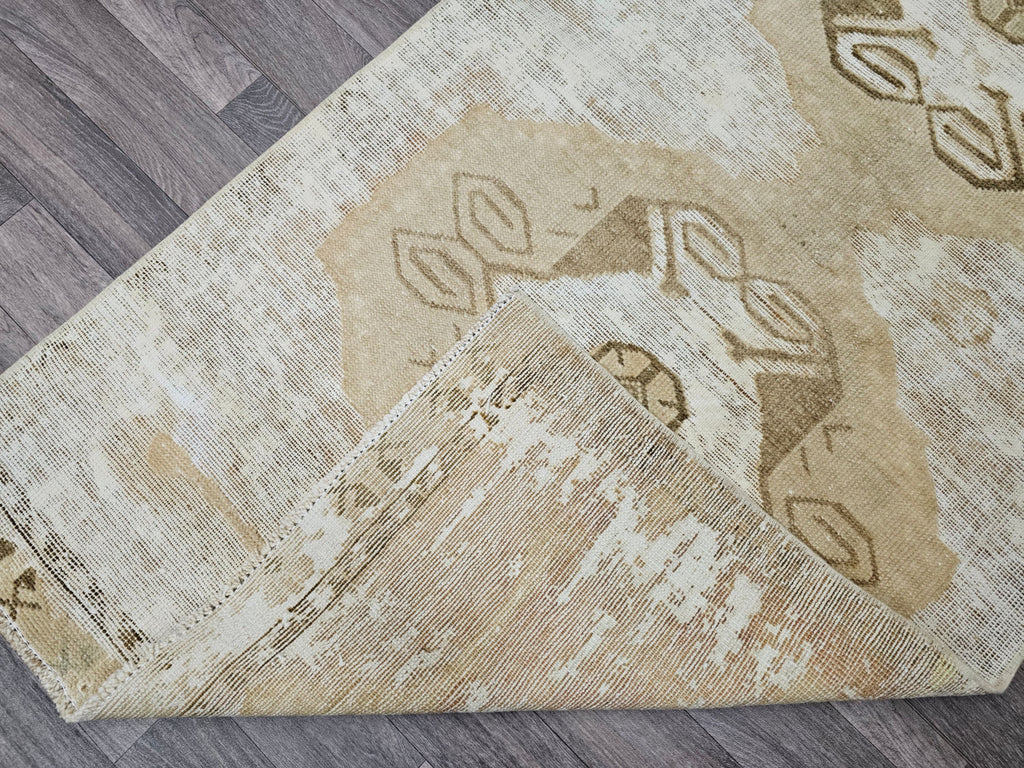 Hand Knotted Wool Oushak Runner: Neutral Turkish Hallway Rug (3x11)