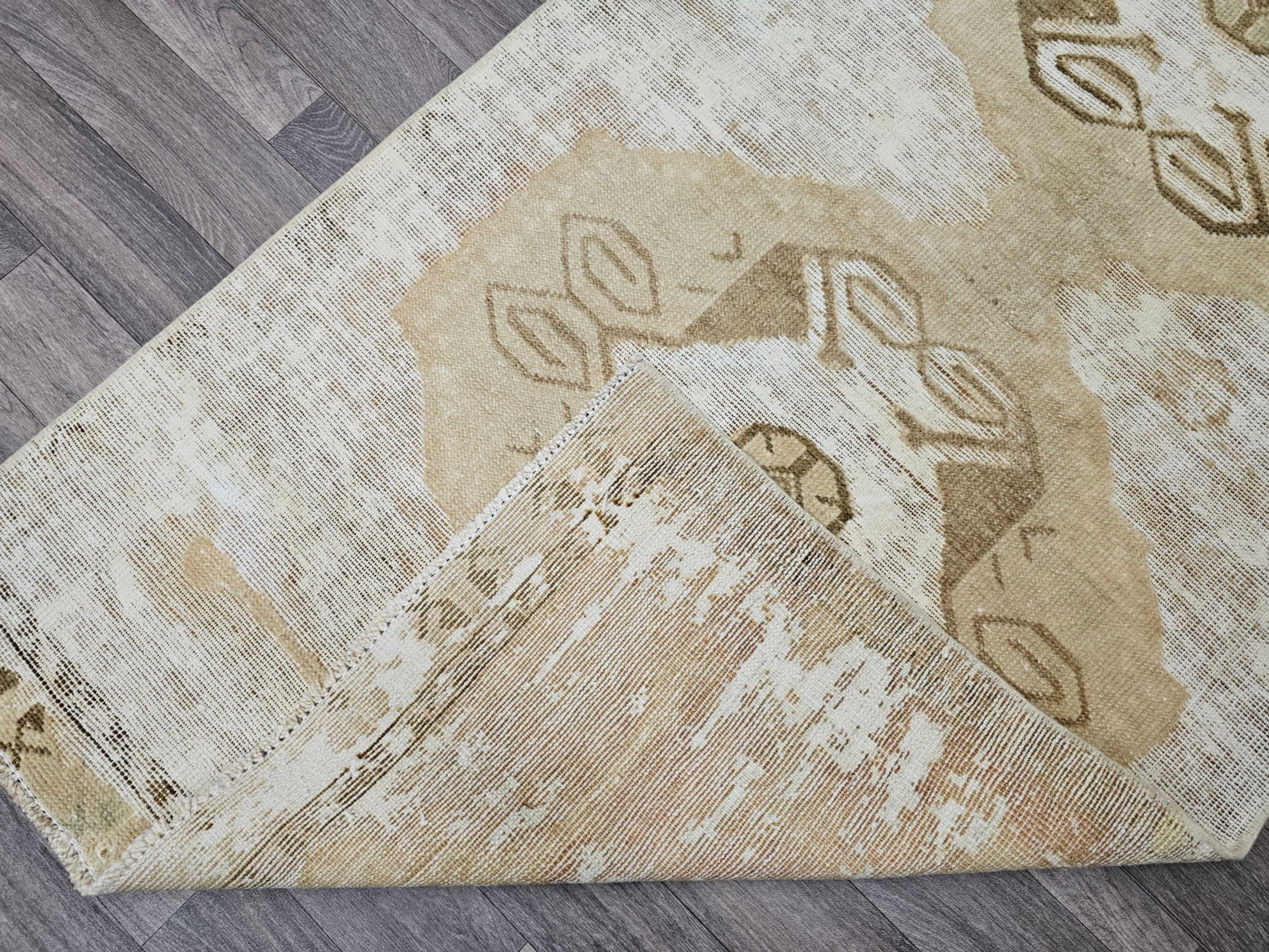 Hand Knotted Wool Oushak Runner: Neutral Turkish Hallway Rug (3x11)