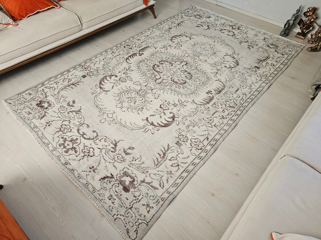6x9 Hand-Knotted Wool Oushak Rug: Turkish Home Decor Carpet