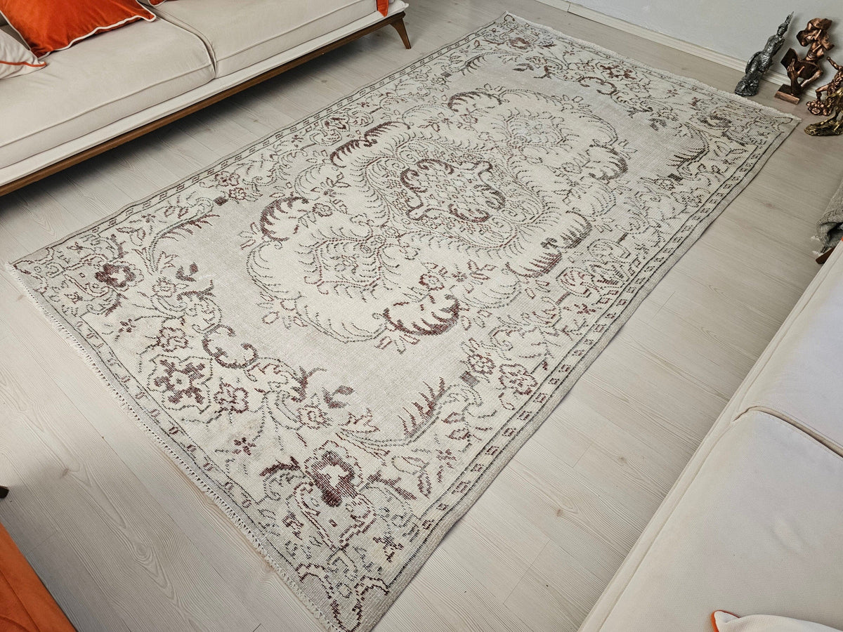 6x9 Hand-Knotted Wool Oushak Rug: Turkish Home Decor Carpet