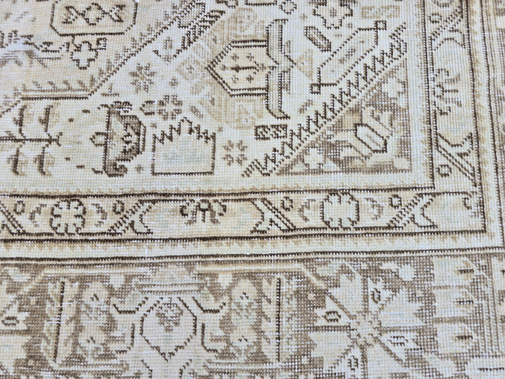 Vintage Turkish Rug, Neutral Beige 8x11 Area Rug, Handwoven Distressed Medallion Rug