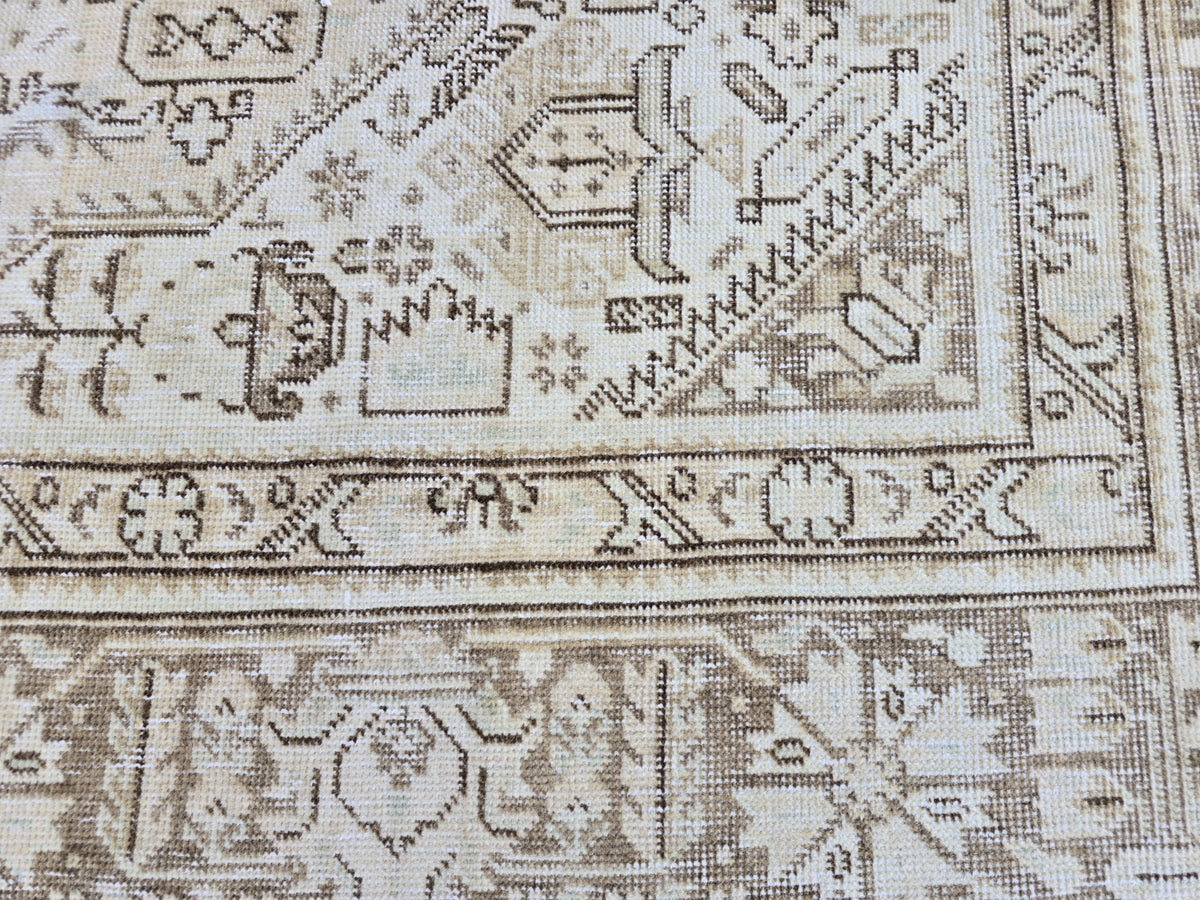 Vintage Turkish Rug, Neutral Beige 8x11 Area Rug, Handwoven Distressed Medallion Rug