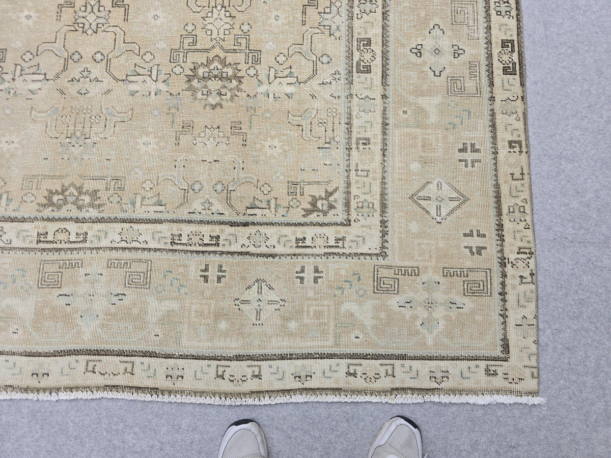 Oushak Rug 9x13 Faded Neutral Vintage Turkish Carpet Hand Woven Distressed Area Rug